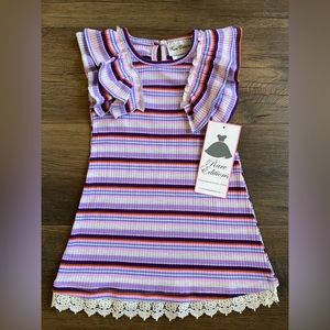 NWT Rare Editions Purple Stripe Ribbed Dress